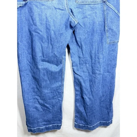 American Eagle Curvy Super High Rise Carpenter Jeans Baggy Wide Leg Blue 16 - Picture 9 of 10